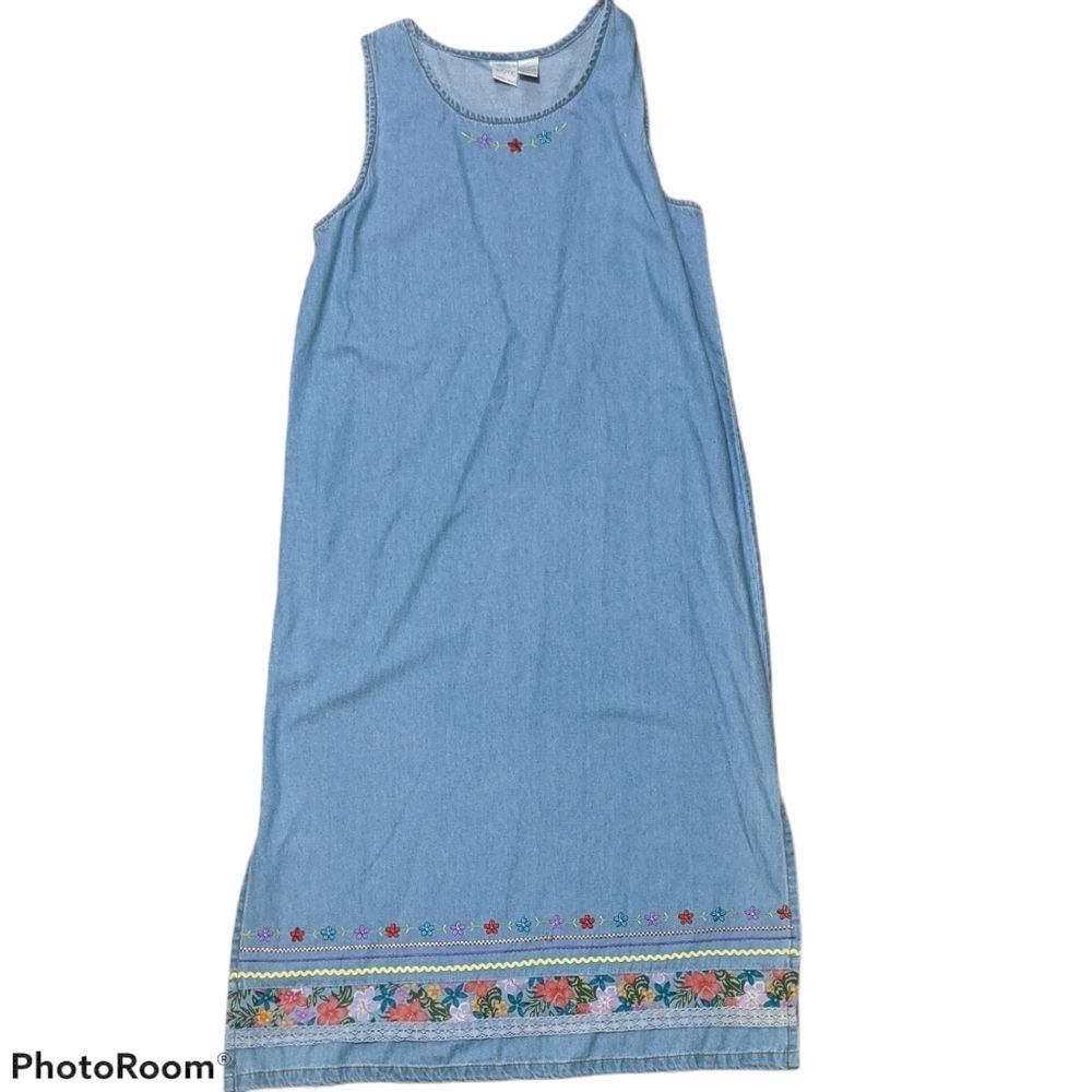 Bleu Bayou 2 PC jumper set size large vintage denim chambray embroidered modest - Picture 9 of 14